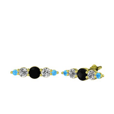 Siyah zirkon, swarovski ve akuamarin 8 ayar altın küpe