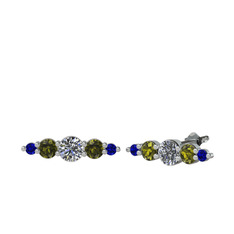 Swarovski, peridot ve lab safir 8 ayar beyaz altın küpe