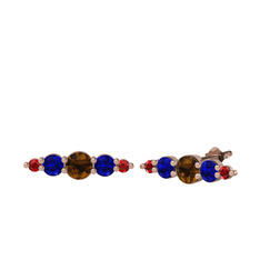 Minimal Atzi Küpe - Dumanlı kuvars, lab safir ve garnet 14 ayar rose altın küpe #n3x8m