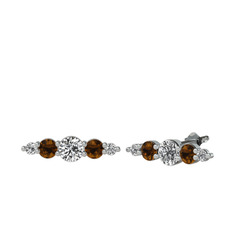Beyaz zirkon, dumanlı kuvars ve swarovski 14 ayar beyaz altın küpe
