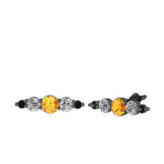 Minimal Atzi Küpe - Sitrin, swarovski ve siyah zirkon 925 ayar siyah rodyum kaplama gümüş küpe #o4h0qs
