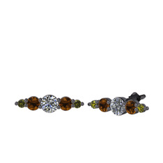 Minimal Atzi Küpe - Swarovski, dumanlı kuvars ve peridot 925 ayar siyah rodyum kaplama gümüş küpe #o53ybc