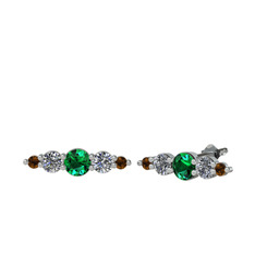 Minimal Atzi Küpe - Yeşil kuvars, pırlanta ve dumanlı kuvars 925 ayar gümüş küpe (0.12 karat) #o9raw8