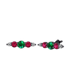 Minimal Atzi Küpe - Yeşil kuvars, rodolit garnet ve swarovski 925 ayar siyah rodyum kaplama gümüş küpe #oc61b1