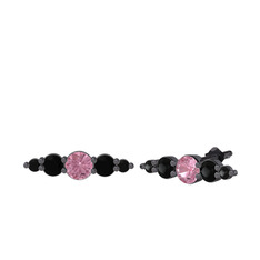 Minimal Atzi Küpe - Pembe kuvars ve siyah zirkon 925 ayar siyah rodyum kaplama gümüş küpe #oh8ze5