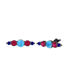 Minimal Atzi Küpe - Akuamarin, rodolit garnet ve lab safir 925 ayar siyah rodyum kaplama gümüş küpe #oi8kln