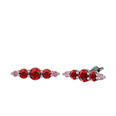 Minimal Atzi Küpe - Garnet ve pembe kuvars 14 ayar beyaz altın küpe #ol0wbe