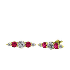 Minimal Atzi Küpe - Beyaz zirkon, rodolit garnet ve swarovski 8 ayar altın küpe #oslbru