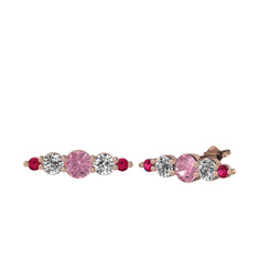 Pembe kuvars, beyaz zirkon ve rodolit garnet 8 ayar rose altın küpe