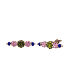 Peridot, pembe kuvars ve lab safir 14 ayar rose altın küpe