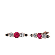 Rodolit garnet, beyaz zirkon ve siyah zirkon 8 ayar rose altın küpe