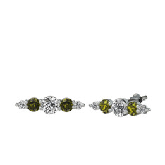 Beyaz zirkon, peridot ve swarovski 925 ayar gümüş küpe