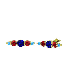 Lab safir, garnet ve akuamarin 8 ayar altın küpe