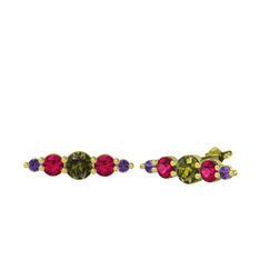 Minimal Atzi Küpe - Peridot, rodolit garnet ve ametist 18 ayar altın küpe #q1oqvh