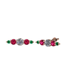 Swarovski, rodolit garnet ve yeşil kuvars 18 ayar rose altın küpe
