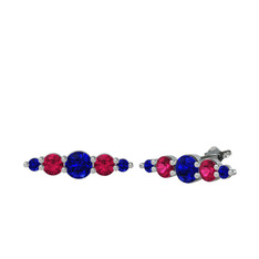 Lab safir ve rodolit garnet 8 ayar beyaz altın küpe
