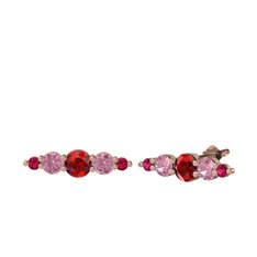 Minimal Atzi Küpe - Garnet, pembe kuvars ve rodolit garnet 925 ayar rose altın kaplama gümüş küpe #qmc67k
