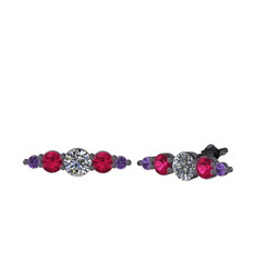 Minimal Atzi Küpe - Swarovski, rodolit garnet ve ametist 925 ayar siyah rodyum kaplama gümüş küpe #qqr79l