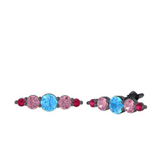 Akuamarin, pembe kuvars ve rodolit garnet 925 ayar siyah rodyum kaplama gümüş küpe