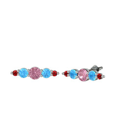 Pembe kuvars, akuamarin ve garnet 8 ayar beyaz altın küpe