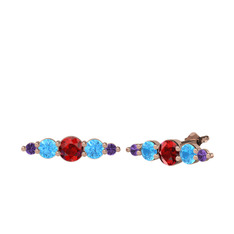 Garnet, akuamarin ve ametist 18 ayar rose altın küpe