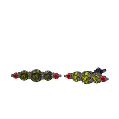 Minimal Atzi Küpe - Peridot ve garnet 925 ayar siyah rodyum kaplama gümüş küpe #ros5ya