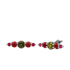 Peridot, garnet ve rodolit garnet 14 ayar beyaz altın küpe