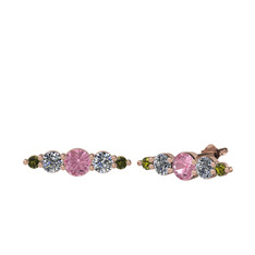 Minimal Atzi Küpe - Pembe kuvars, pırlanta ve peridot 925 ayar rose altın kaplama gümüş küpe (0.12 karat) #s3daj