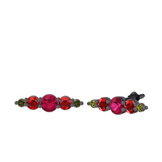 Minimal Atzi Küpe - Rodolit garnet, garnet ve peridot 925 ayar siyah rodyum kaplama gümüş küpe #s9rvg