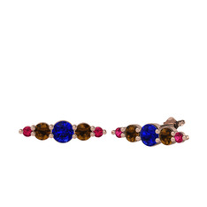 Minimal Atzi Küpe - Lab safir, dumanlı kuvars ve rodolit garnet 18 ayar rose altın küpe #sjbr4s