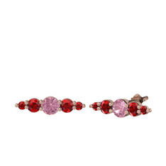 Minimal Atzi Küpe - Pembe kuvars ve garnet 18 ayar rose altın küpe #sl6r7e