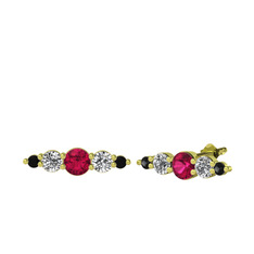 Rodolit garnet, swarovski ve siyah zirkon 925 ayar altın kaplama gümüş küpe