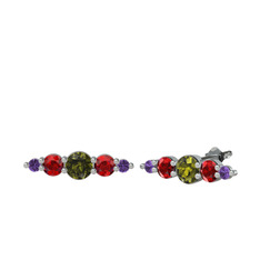 Peridot, garnet ve ametist 8 ayar beyaz altın küpe