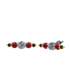 Swarovski, garnet ve dumanlı kuvars 14 ayar beyaz altın küpe