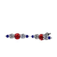 Minimal Atzi Küpe - Garnet, pırlanta ve lab safir 18 ayar beyaz altın küpe (0.12 karat) #t2pj2q