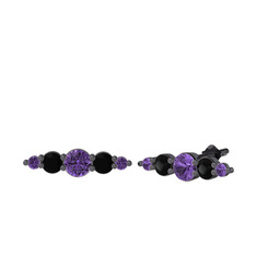 Minimal Atzi Küpe - Ametist ve siyah zirkon 925 ayar siyah rodyum kaplama gümüş küpe #t66nt1