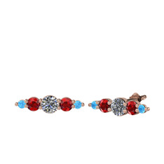 Swarovski, garnet ve akuamarin 14 ayar rose altın küpe