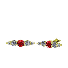 Minimal Atzi Küpe - Garnet, pırlanta ve beyaz zirkon 14 ayar altın küpe (0.12 karat) #tvpfjf