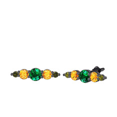 Minimal Atzi Küpe - Yeşil kuvars, sitrin ve peridot 925 ayar siyah rodyum kaplama gümüş küpe #twxevf