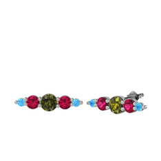 Peridot, rodolit garnet ve akuamarin 18 ayar beyaz altın küpe