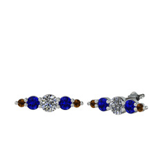 Minimal Atzi Küpe - Swarovski, lab safir ve dumanlı kuvars 14 ayar beyaz altın küpe #u75thu