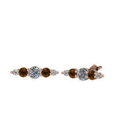 Minimal Atzi Küpe - Pırlanta, dumanlı kuvars ve swarovski 925 ayar rose altın kaplama gümüş küpe (0.32 karat) #u7o7b7
