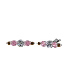 Swarovski, pembe kuvars ve dumanlı kuvars 14 ayar beyaz altın küpe