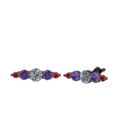 Minimal Atzi Küpe - Pırlanta, ametist ve garnet 925 ayar siyah rodyum kaplama gümüş küpe (0.32 karat) #ukd5f9