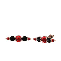 Garnet ve siyah zirkon 8 ayar rose altın küpe