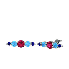 Minimal Atzi Küpe - Rodolit garnet, akuamarin ve lab safir 14 ayar beyaz altın küpe #urj46j