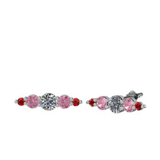 Pırlanta, pembe kuvars ve garnet 925 ayar gümüş küpe (0.32 karat)