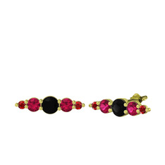 Siyah zirkon, rodolit garnet ve garnet 14 ayar altın küpe