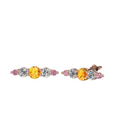 Sitrin, swarovski ve pembe kuvars 925 ayar rose altın kaplama gümüş küpe