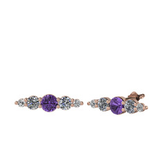 Minimal Atzi Küpe - Ametist, pırlanta ve swarovski 925 ayar rose altın kaplama gümüş küpe (0.12 karat) #vbgxky